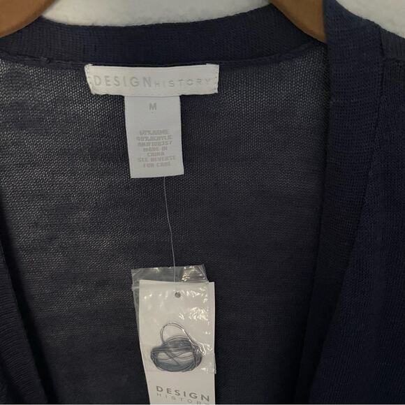 Navy Wrap Sweater Open Cardigan with Fringe Hem NWT - Picture 3 of 6